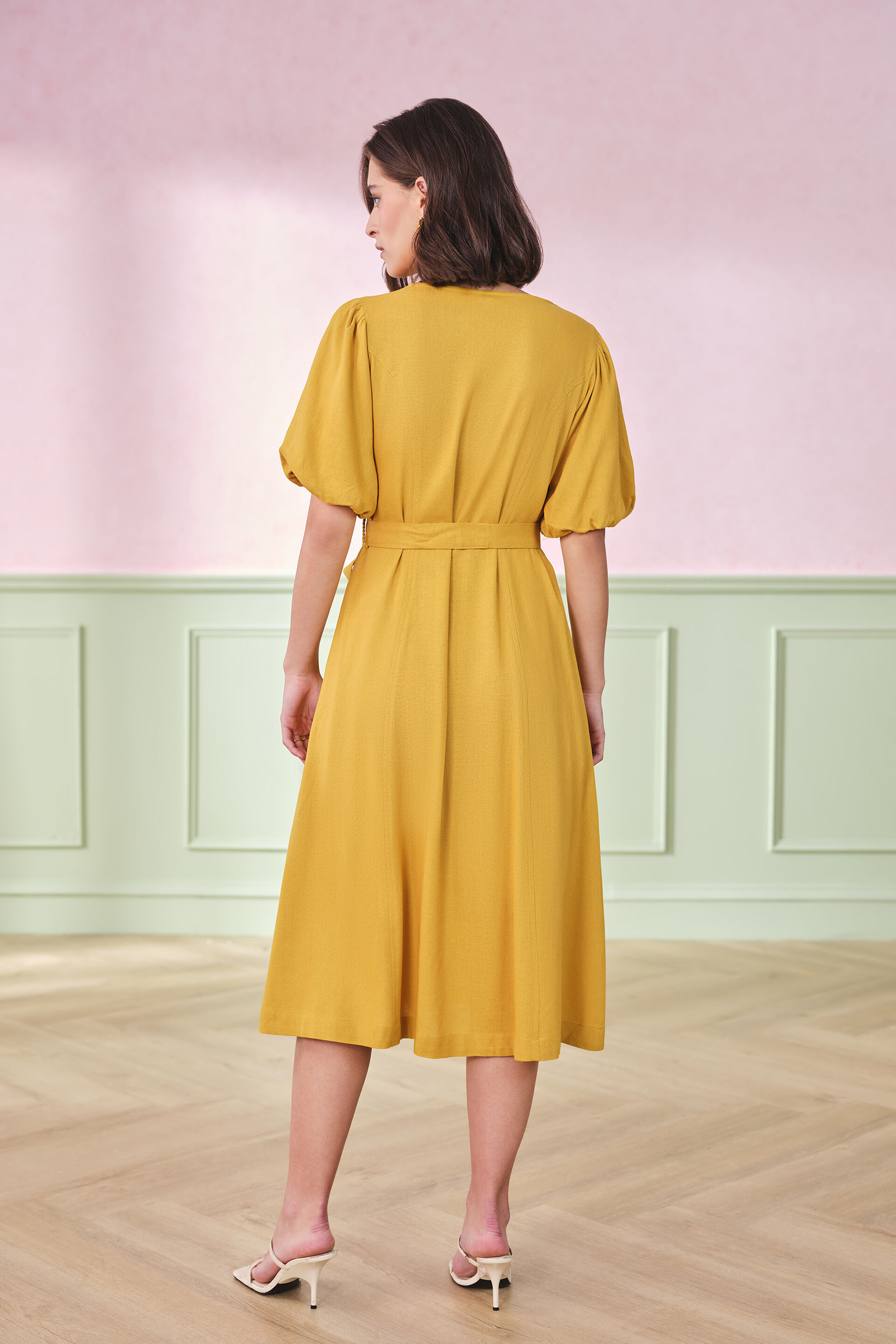 Marigold Viscose Blend Dress, Yellow, image 3